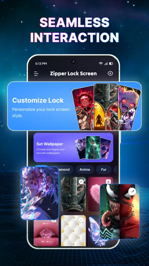 App home with Customize Lock and Set Wallpaper options